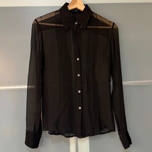 Theory Sheer Collared Button-down Blouse, Size P